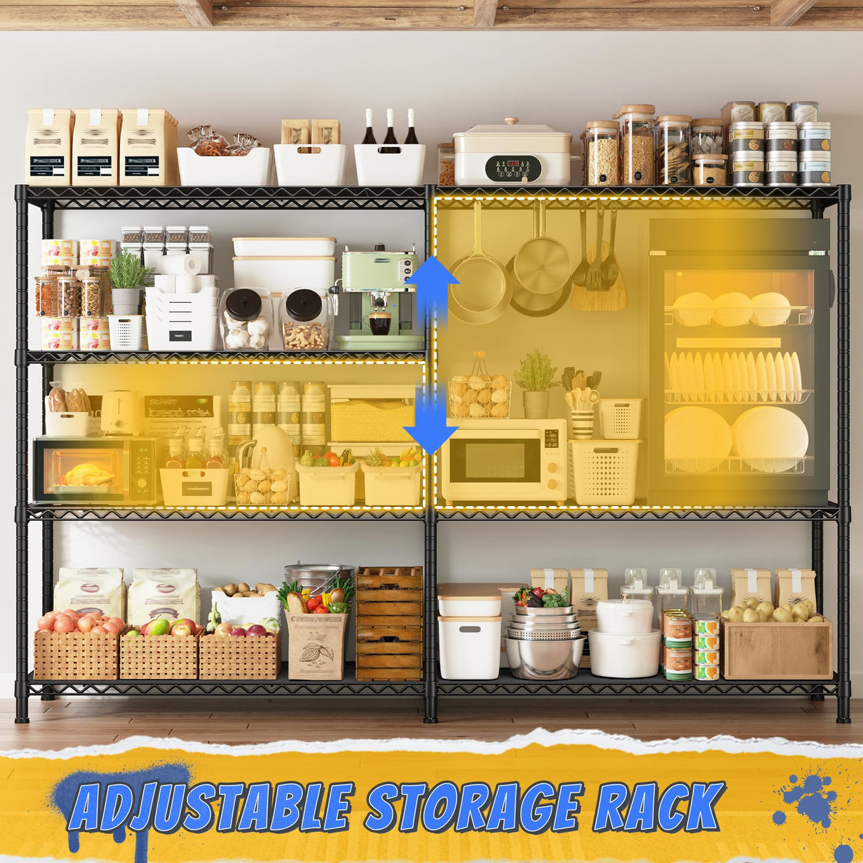 REIBII 72.8" W Storage Shelves Load 1500LBS, 4 Tier Metal Shelving Unit Wire Shelving for Storage Rack Heavy Duty Metal Shelves for Garage Pantry Kitchen, 17.7" D x 72.8" W x 59" H REIBII