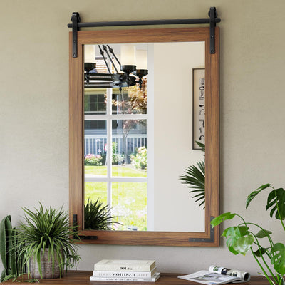 Mestikits 24x36 Inch Farmhouse Mirror for Bathroom, Brown Wood Framed Rustic Mirror, Rectangle Wall Decor Mirrors for Entryway, Courtyard, Bedroom