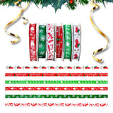 60 Yards 3/8" Christmas Ribbon for Crafts, White Red and Green Holiday Grosgrain Ribbon Christmas Ribbon for Gift Wrapping Festival Holiday Party Hair Bow Clips DIY Crafts Decoration (6 Rolls) DHAIQC