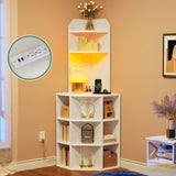 YITAHOME Corner Shelf with USB Ports & Outlets, Modern Corner Storage Cabinet Rack Charging Station, Wooden Display Bookshelf Bookcase for Living YITAHOME