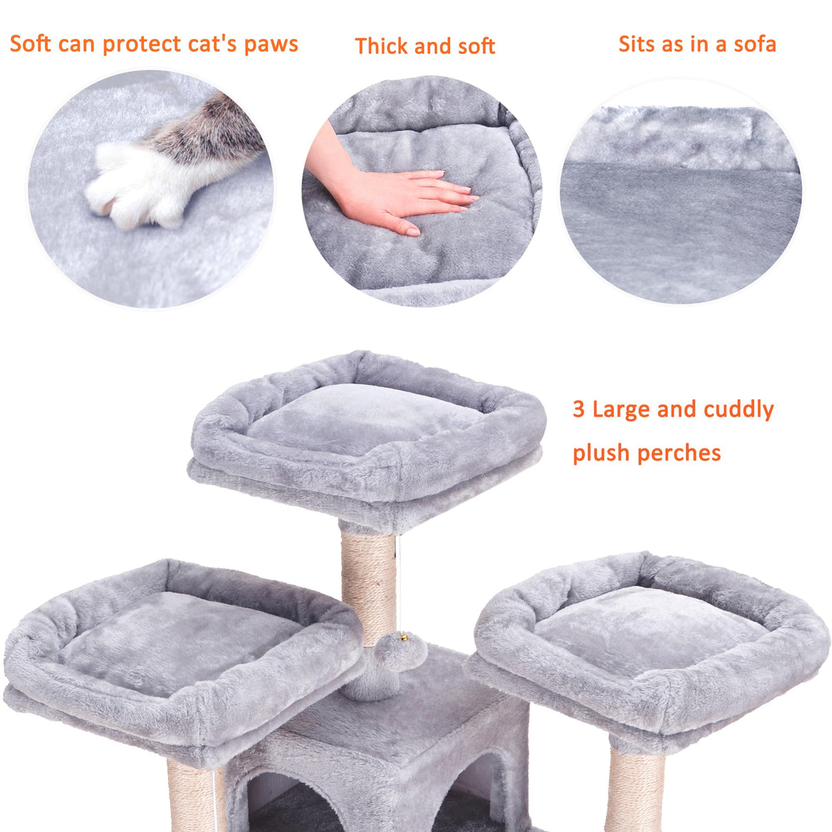 Heybly Cat Tree, 73 inches Tall Cat Tower for Large Cats 20 lbs Heavy Duty for Indoor Cats,Big Cat Furniture Condo for with Padded Plush Perch, Cozy Basket and Scratching Posts Light Gray HCT030W Heybly