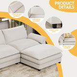 Homall Modular Sectional Sofa, Loveseat Sofa Couch with Reversible Ottoman, DIY Combination Chenille Deep Seat Cloud Couch for Living Room, Apartment (White, L Shaped Sofa) Homall