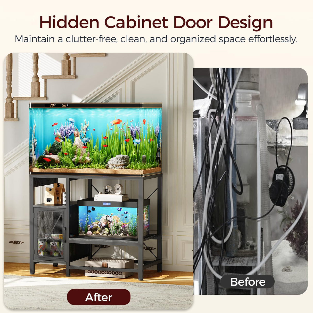 MAHANCRIS 40-50 Gallon Fish Tank Stand, Aquarium Stand with Power Outlet and Storage Cabinet, Heavy Duty Tank Stand Suitable for Turtle Tank, Reptile Terrarium, for Home Office, Black FTBK50E01 MAHANCRIS