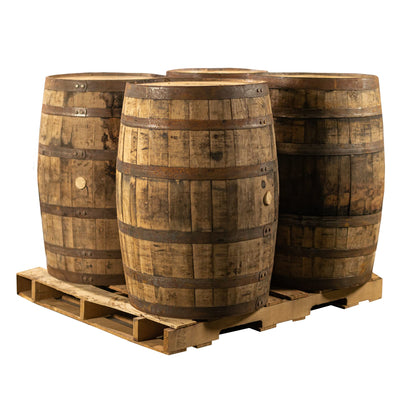 Midwest Barrel Company Authentic Bourbon/Whiskey Barrel (53 Gallon) Used Genuine American Oak Wood Barrel by the Pallet (4) - WoodArtSupply