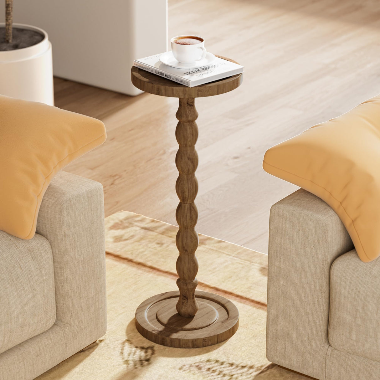 iFaveorr Small Side Table, Rubberwood‌ Drink Table for Small Spaces, Solid Wood Pedestal Coffee Tables, Round End Tables for Living Room, Sofa Couch, Bedroom, Corners, and Office (Brown, 9.4 inch) iFaveorr