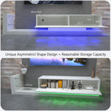 YESER Modern LED TV Stand for 55/65/75 Inch TV, Entertainment Center Console Table with 31 Modes Changing Lights, Media Console with Glass Shelves and Doors for Living Room Bedroom, White YESER