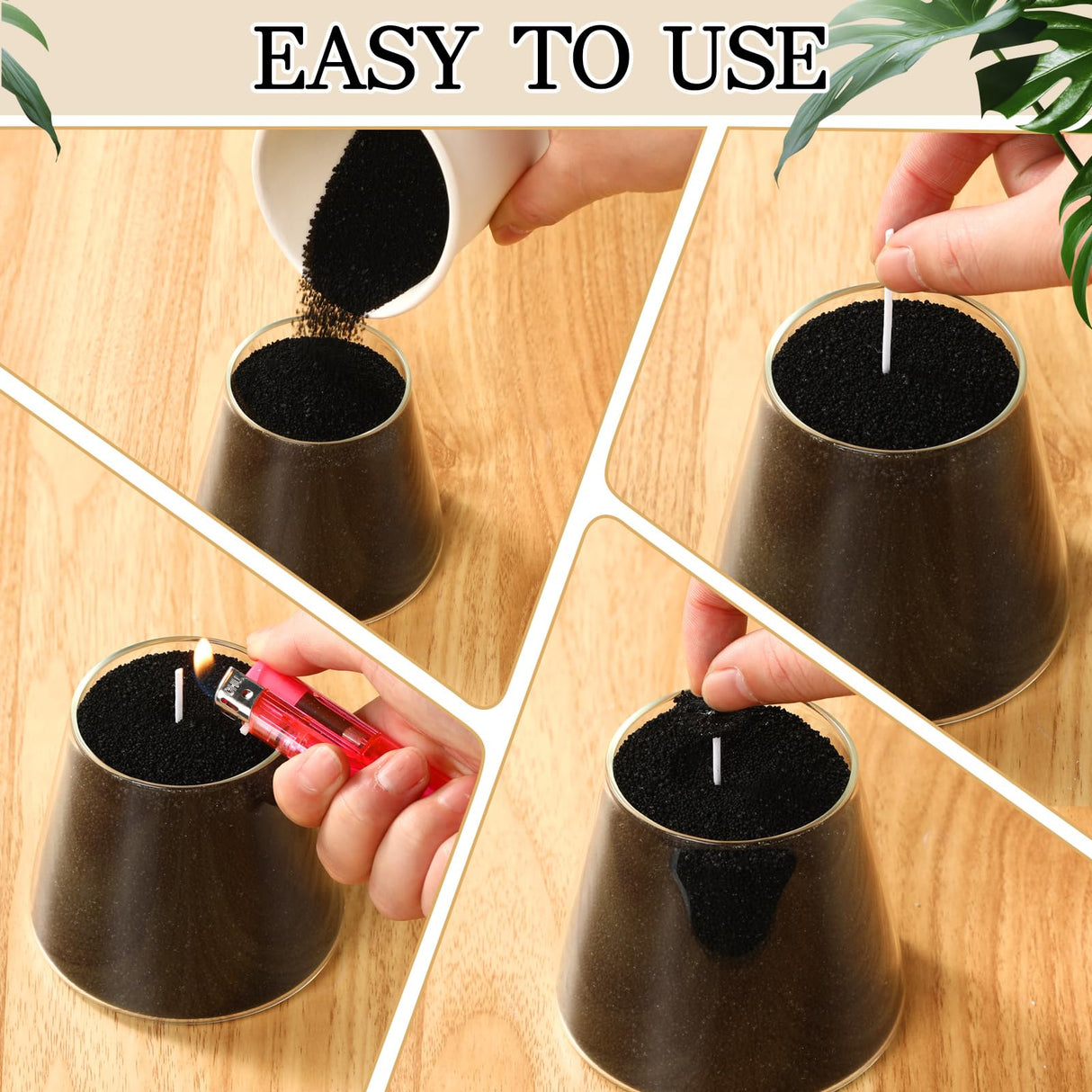 MTLEE Candle Sand 3.3 lb DIY Candle Sand Candle Making Kit Included 20 Pcs Wicks and Refillable Beaded Wax Sand Candle Sand with Wicks Self Extinguish Candle for Home Wedding Party(Black) MTLEE