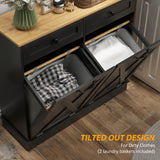 HOMCOM Tilt Out Laundry Hamper Cabinet with 2 Removable Baskets, Freestanding Bathroom Storage Cabinet with 2 Drawers, Trash Can Cabinet for Living Room, Laundry Room, Black HOMCOM