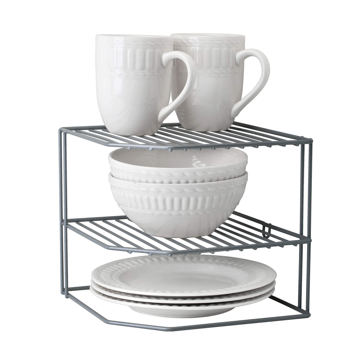 Kitchen Details Corner Shelf Organizer | Cabinet & Countertop Storage | Plates | Cups | Bowls | Grey Kitchen Details