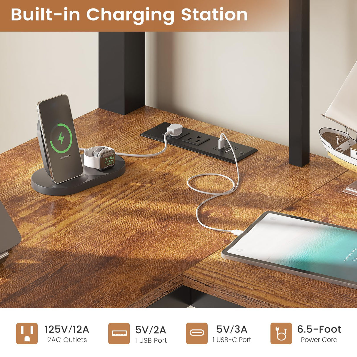 VIAGDO Loft Bed Twin Size with Hall Tree, Charging Station and LED Lights, Metal Loft Bed with L-Shaped Desk, 5 Storage Drawers, Heavy Duty Twin Size Bed with Stairs, No Box Spring Needed, Black VIAGDO