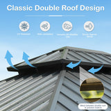 Domi 10x14FT Hardtop Gazebo, Permanent Outdoor Gazebo with Galvanized Steel Double Roof and Aluminum Frame, Curtain and Netting, Pavilion Gazebo for Patio Deck Garden, Grey domi outdoor living