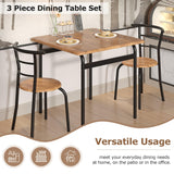 VECELO 3 Piece Dining Table & Chairs Set for 2, Metal and Wooden Square Kitchen Dinette Set for Small Space, Breakfast Nook, Saving Space, Brown VECELO