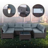 LEVELEVE 7 Pieces Outdoor Patio Furniture Sets,Rattan Conversation Sectional Set,Manual Weaving Wicker Patio Sofa with Tea Table LEVELEVE