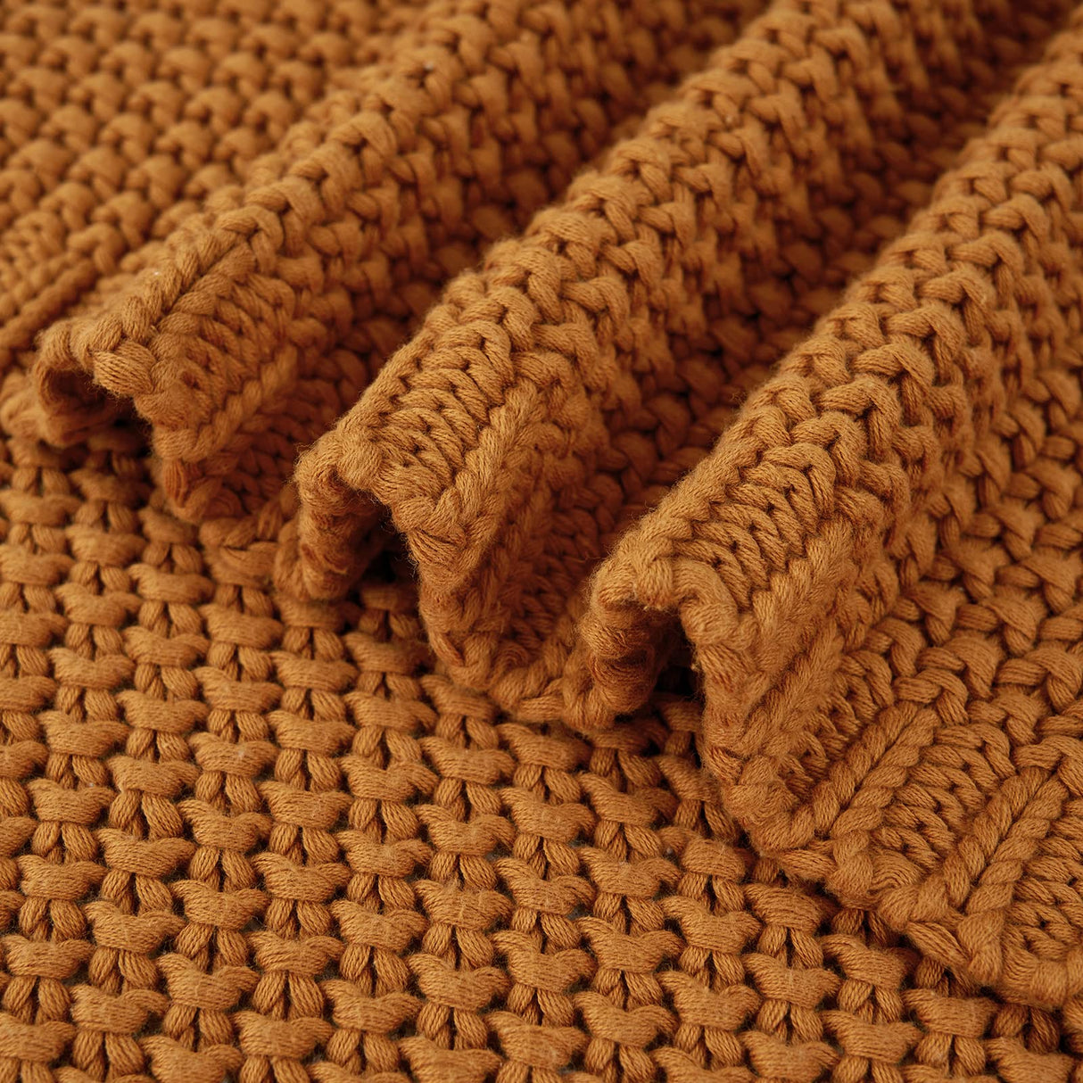 Chunky Cable Knit Throw Blanket Lightweight Burnt Orange 100% Organic Cotton Blanket for Sofa Couch Bed Baby Nursery, Rustic Shabby Chic Modern Farmhouse, 60” x 80” Give Laundering Bag Longhui bedding