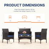 Gotland 8-Piece Outdoor Patio Furniture Set, Wicker Rattan Chairs & Sofa with Cushions and Glass Coffee Table, Conversation Set for Backyard, Lawn, Porch, Pool, Garden (Navy-1) Gotland