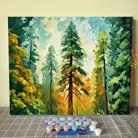 Tucocoo Forest Redwoods Paint by Numbers Kits 16x20 inch Canvas DIY Oil Painting for Adults with Brushes and Acrylic Pigment, Light Green Style Landscape Trees Pictures for Home Decor (Without Frame) Tucocoo
