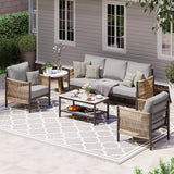 Oasbira Aluminum Outdoor Patio Furniture Set, HDPE Rope 4 Piece Modern Sectional Conversation Sets with Dual-Layer Coffee Table, All Weather Patio Couch Sets with Thick Cushions, Gray Frame, Gray Oasbira