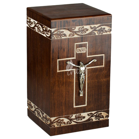 INTAJ Handmade Wooden Urn for Human Ashes - Cross Cremation Urn Premium Handcrafted - Adult Funeral Urn Handmade Human Urn for Ashes (Rosewood Cross, INTAJ