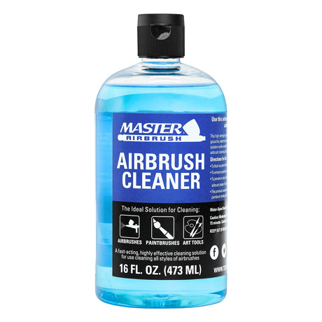 Master Airbrush Cleaner, 16-Ounce Pint Bottle - Fast Acting Cleaning Solution, Quickly Remove Water-Based Acrylic Paint, Watercolor, Makeup - Clean Clogged Airbrushes, Brushes, Artist Tools Master Airbrush