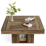 Tribesigns 35" Square Coffee Table, Farmhouse Center Table with 2-Tier Storage, Rustic Wood Cocktail Table Perfect for Living Room, Reception Room, Brown Tribesigns