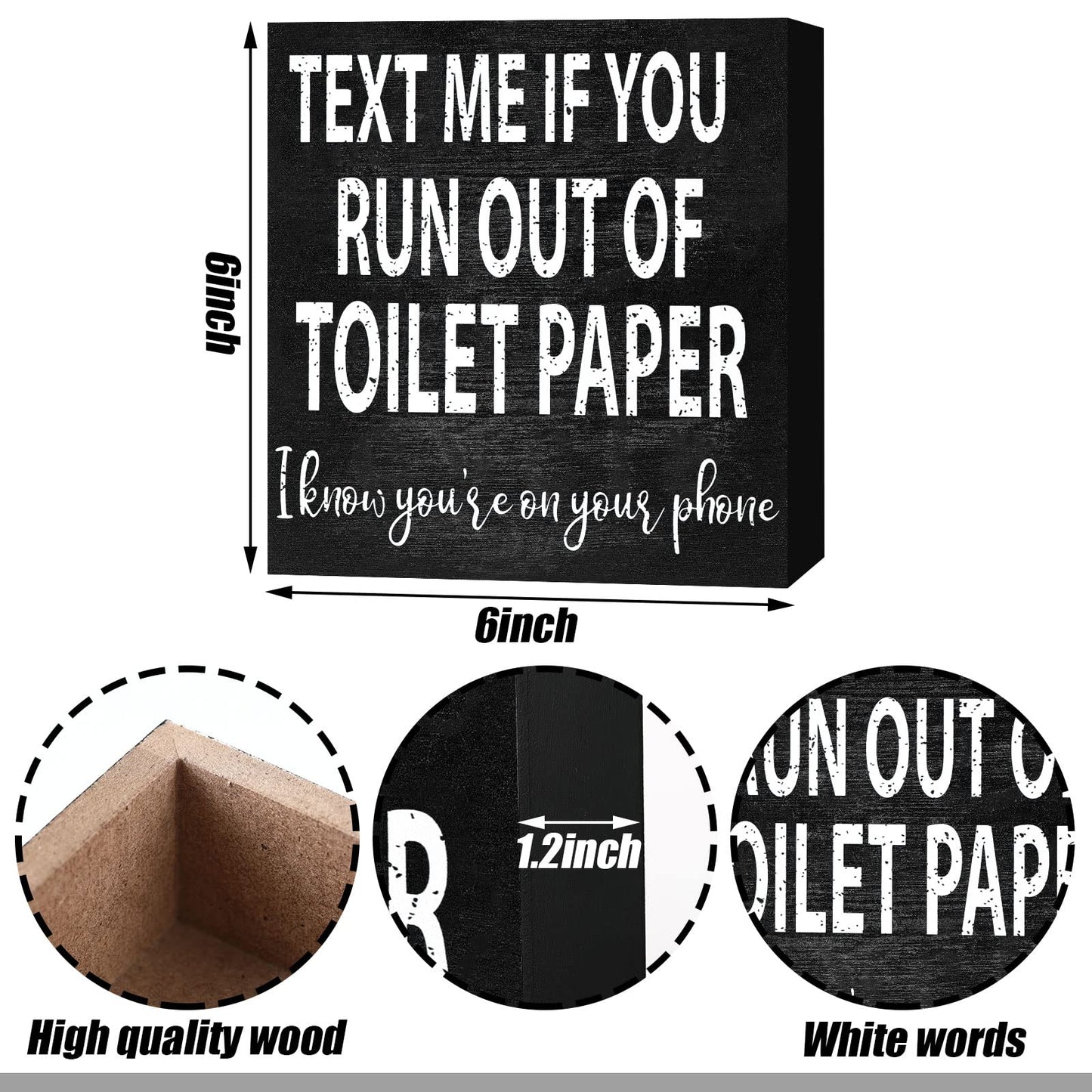 2 Pieces Funny Farmhouse Bathroom Signs Decor Classic Wooden Box Sign Rustic Toilet Paper Sign Guest Restroom Wooden Wall Art for Home Bathroom Toilet Decoration, 6 x 6 Inch (Vivid Style) - WoodArtSupply