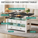 YITAHOME Coffee Table Lift Top, Multi-Function Convertible Coffee Table with Drawers and Hidden Compartment, Converts to Dining Table for Living Room YITAHOME