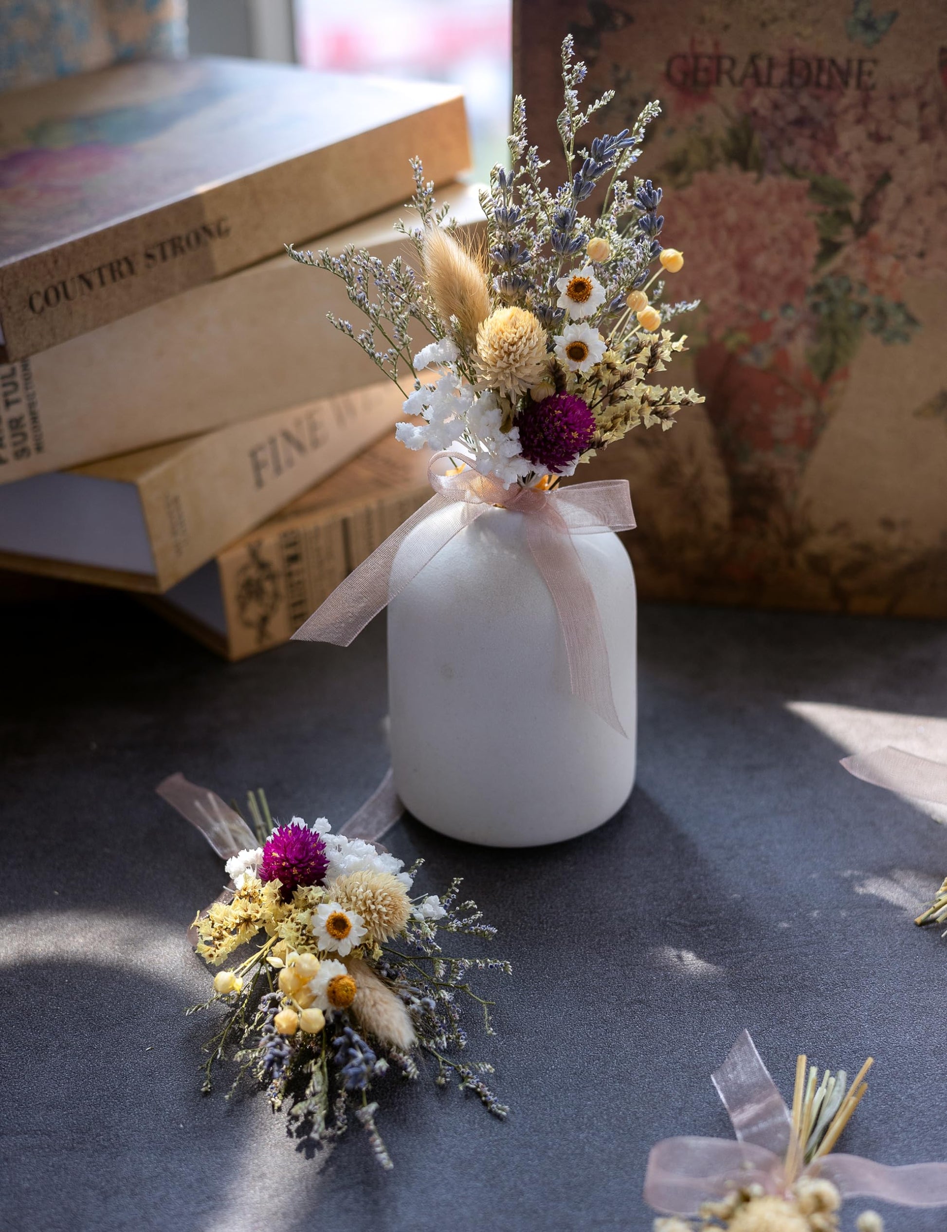 Mini Dried Flower Bouquet Set of 6, Small Bouquets, Bohemian Wedding Table Centerpieces Table Arrangements, Bridesmaid Flower Girl Proposal Gift Box, Birthday Cake Table Vase Decorations. (Pi - WoodArtSupply