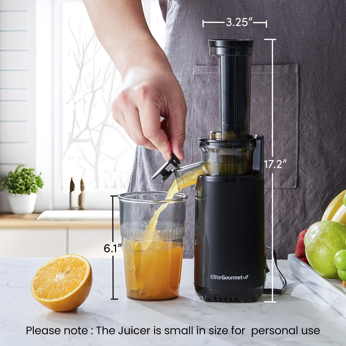Elite Gourmet Masticating Juicer Machines, 12-inch Juicer, Masticating Cold Press Juicer Machines, Juicer for Vegetables and Fruits, Easy to Clean Juicer, Charcoal Grey Elite Gourmet