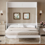 SOFTSEA Queen Size Murphy Bed with Desk, Hideaway Wall Bed with LED Lights and USB Charging Station, Folding Bed Frame for Small Space, Guest Room, Bedroom, Office, White SOFTSEA