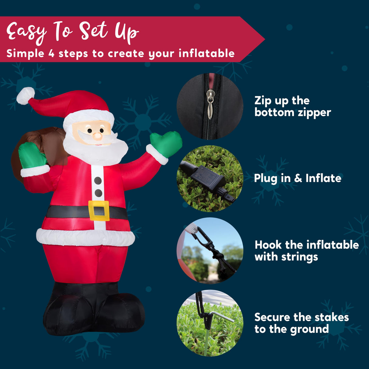 Joiedomi 6 FT Christmas Inflatable Santa with Gift Bag, Blow Up Xmas Inflatable Decorations with Build in LEDs for Christmas Decor, Yard Outdoor Garden Lawn Winter Decorations Joiedomi