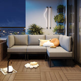 Sundale Outdoor 4 Pieces Metal Patio Furniture Set, Outdoor Sectional Sofa w/6 Inch Olefin Cushion, Modern Outdoor Conversation Sets Sundale Outdoor