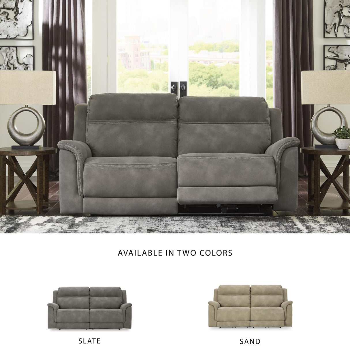 Signature Design by Ashley Next-Gen DuraPella Faux Leather Zero Wall Power Reclining Sofa with USB, Slate Gray Signature Design by Ashley