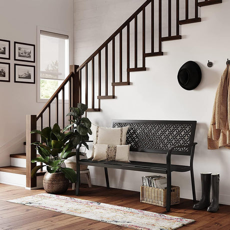 Grand patio 50" Outdoor Bench Garden Bench with Armrests Bench for Outdoors Lawn Yard Porch Black Grand patio