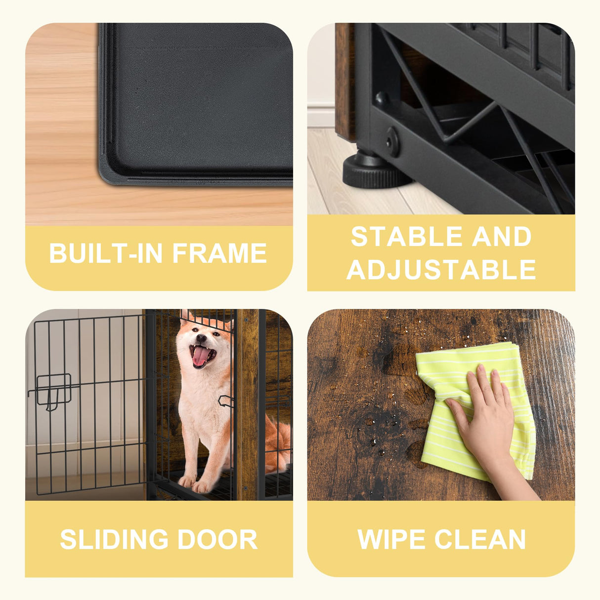 JY QAQA Dog Crate Furniture, Wooden Dog Crate Table, Double-Doors Dog Furniture, Indoor Dog Kennel, Dog House, Dog Cage/Brown/L JY QAQA PET