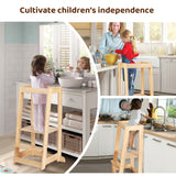 Adjustable Toddler Tower, Stable Standing Tower with 3 Heights Platform & Steps, Wooden Step Stool for Toddlers with Safe Around Rails for Bathroom/Kitchen/Sink, Suitable for Ages 18-36 Months KIDINIX