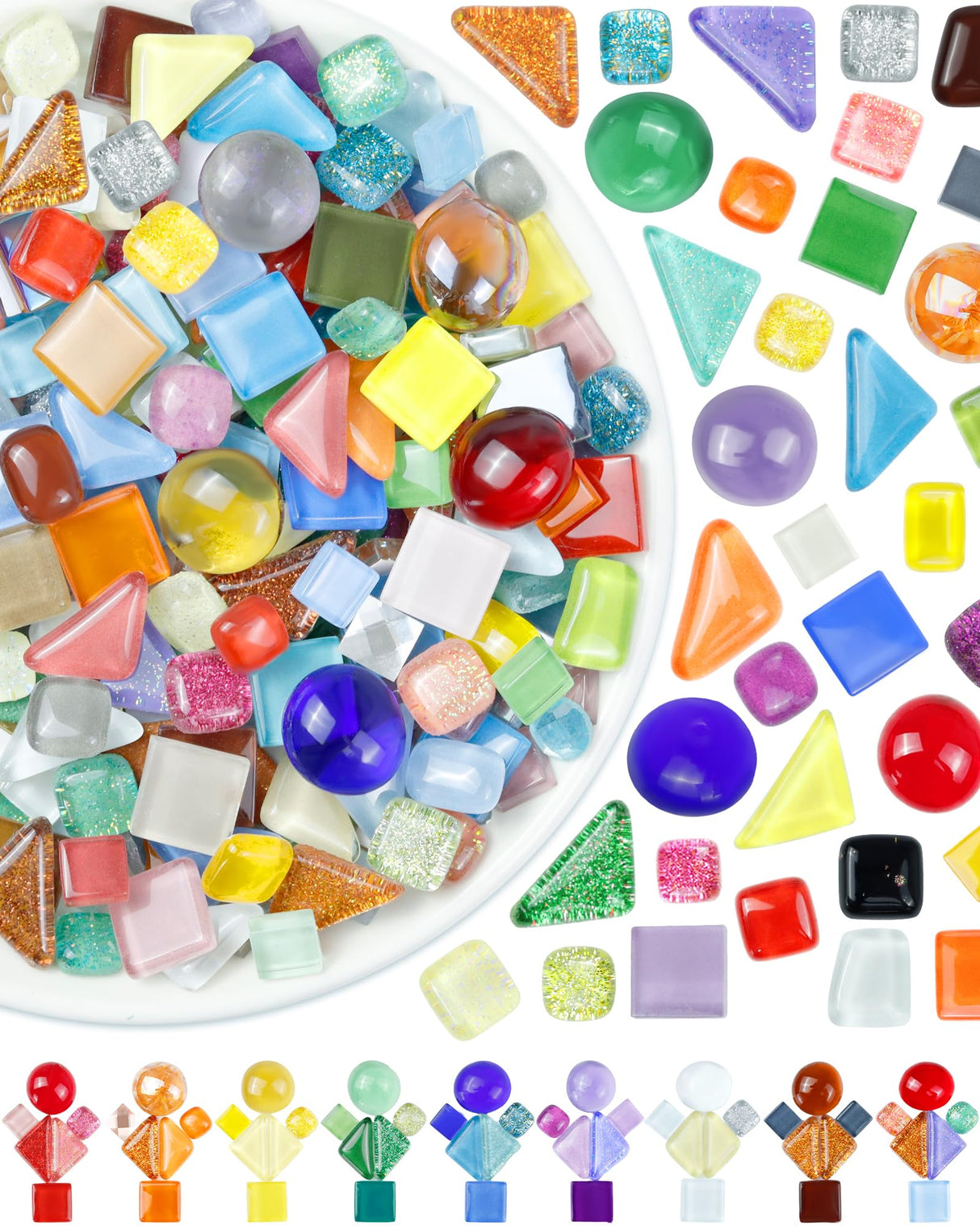 FIVEIZERO 420g Mosaic Tiles for Crafts - 280Pcs Glass Mosaic Kits, Mixed Shapes Mosaic Glass Pieces for Art, Irregular Tiny Mosaic Tile for DIY Projects, Home Decoration(Mix) FIVEIZERO
