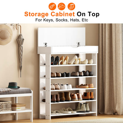 soges 5-Tier Wooden Shoe Rack with Storage Cabinet, 29.5 inches Vertical Free Standing Shoe Shelf, Shoe Organizer Storage Cabinet for Entryway, Living Room, Hallway, Doorway, White