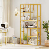 Tangkula 71” Tall Bookshelf, 5-Tier Geometric Bookcase with Open Display Shelf and Metal Frame, Freestanding Modern Storage Organizer for Living Room & Home Office (White, 71”H) Tangkula