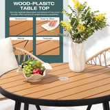 Pamapic 5 Pieces Patio Dining Set,All-Weather PE Rattan Patio Furniture Set with Wood Table Top, Outdoor Table and Chairs with Removable Cushion & Round Dining Table for Lawn Garden Patio, Cream Pamapic