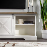 Walker Edison Corbin Modern Farmhouse Sliding X Barn Door TV Stand for TVs up to 80 Inches, 70 Inch, Reclaimed Barnwood and Brushed White Walker Edison