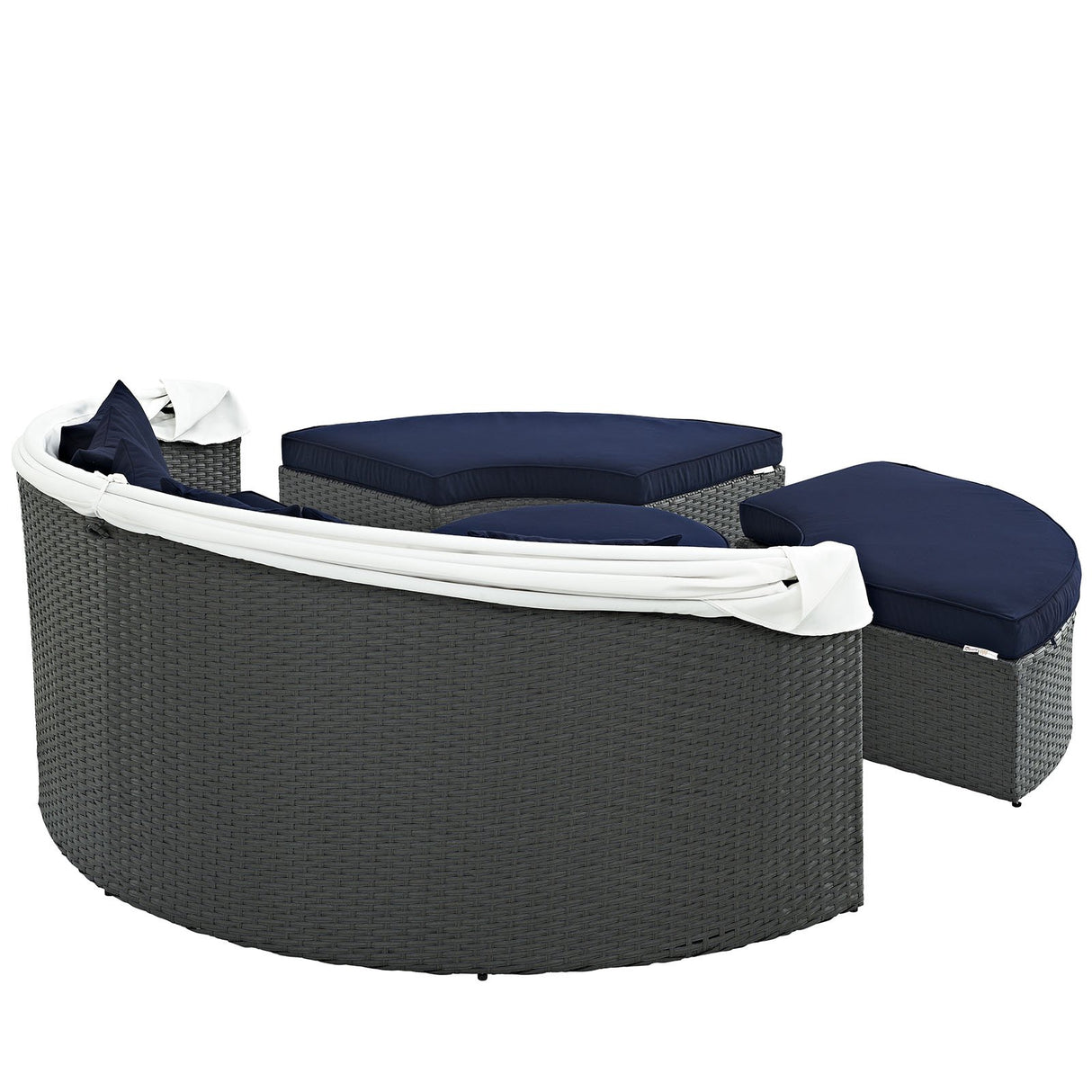 Modway Sojourn Outdoor Patio Sunbrella Sectional Daybed with Canopy in Canvas Navy Modway