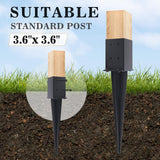 3 Pcs 4 "x 4 "Fence Post Anchors Ground Spike (Actual 3.6 ” X 3.6”)，Heavy Duty Metal Fence Stakes Post Base 22'' with Black Powder Coated Support for Mailboxes, Fences, Trellis Posts, Banners. Nrspp