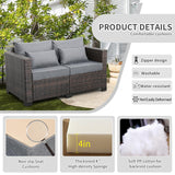 Valita 7 Pieces Patio Furniture Set,9-Seats Outdoor Wicker Sectional Sofa Brown Rattan Modular Patio Conversation Chair Set with 50000 BTU Fire Pit Table,Washable Cushions(Grey) Valita