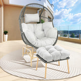 Patio Chairs Outdoor Egg Chair - Rattan Patio Lounge Rocker Chairs 4 Piece Wicker Rocking Glider Chair Set with 2 Glider Egg Chairs and 2 Ottoman for Outside Porch Deck Backyard Garden(Grey/Gery) Pugire