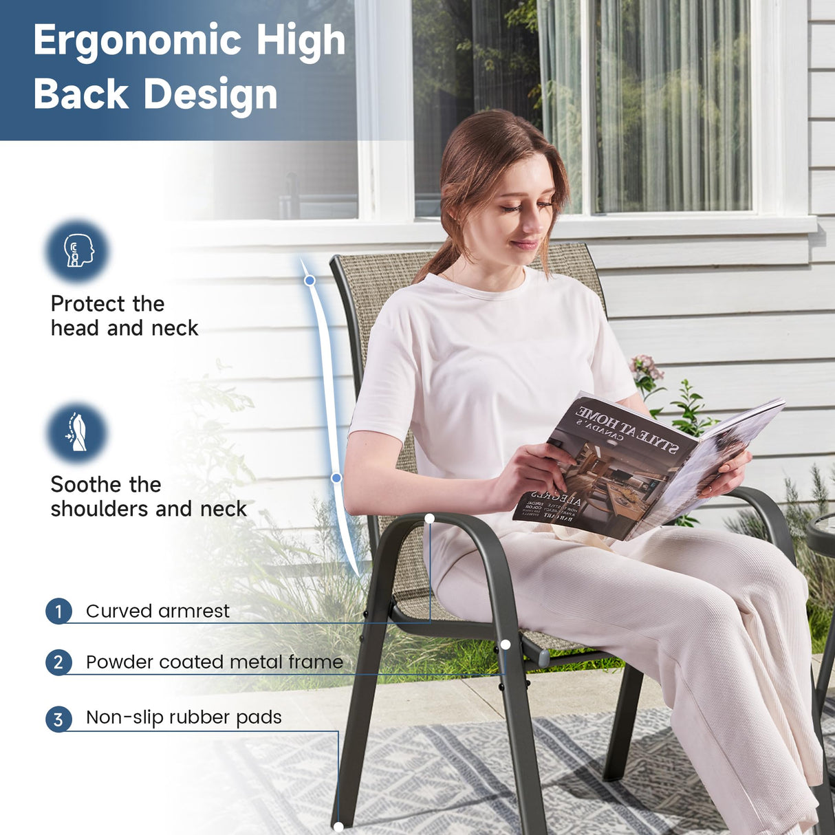 Amopatio 3 Piece Patio Set, Outdoor Stackable Dinging Chairs for All Weather, Breathable Garden Furniture for Backyard Deck, Brown Amopatio