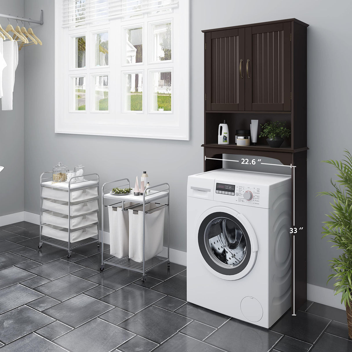 Yaheetech Espresso Over The Toilet Storage Rack with Adjustable Shelves and Doors Yaheetech