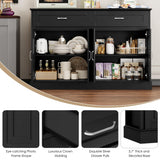 FACBOTALL Sideboard Buffet Cabinet with Storage, 55.1" Large Kitchen Storage Cabinet with 2 Drawers and 4 Doors, Farmhouse Coffee Bar for Kitchen Dining Room, Black FACBOTALL