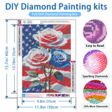 NWQZBYHT Flowers Diamond Art Kits for Adults,America Flag Rose 5D Diamond Painting Kits for Beginner,DIY Round Full Drill Diamond Dots,Gem Painting Kit for Adults Crafts Home Wall Decor 12x16 Inch NWQZBYHT