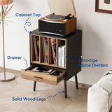Semiocthome Record Player Stand with Nesting Vinyl Storage Crate, Record Player Table with a Drawer and Solid Wood Legs, Side End Table for Turntables for Living Room Bedroom Semiocthome