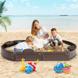 HONEY JOY Sandbox with Cover, 6FT Oval Sand Pit for Backyard, 4 Built-in Seating & Bottom Drainage Liner, All Weather Resistant Sand Boxes for Kids Outdoor with Lid HONEY JOY